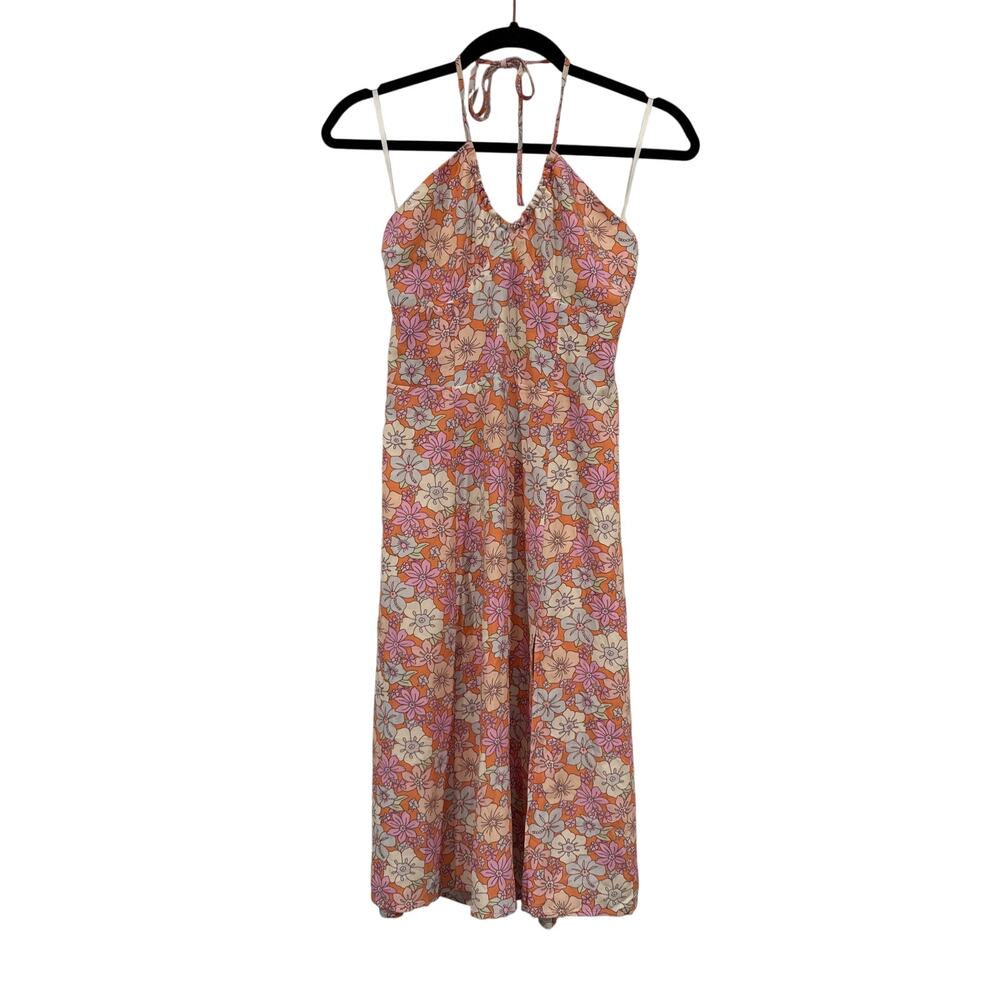 NWT Aritzia Sunday Best Dawn Halter Dress in Sunny Apricot Gray Floral, XS